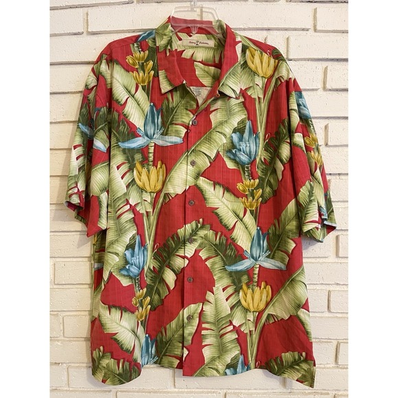 Tommy Bahama Men's Hawaiian Shirt 100% Silk, Red, Short Sleeve, Button-Up, XL - Picture 1 of 6